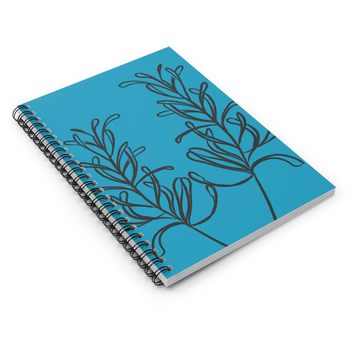 Teal Botanical Spiral Notebook — Ruled Journal with Minimal Leaf Illustration