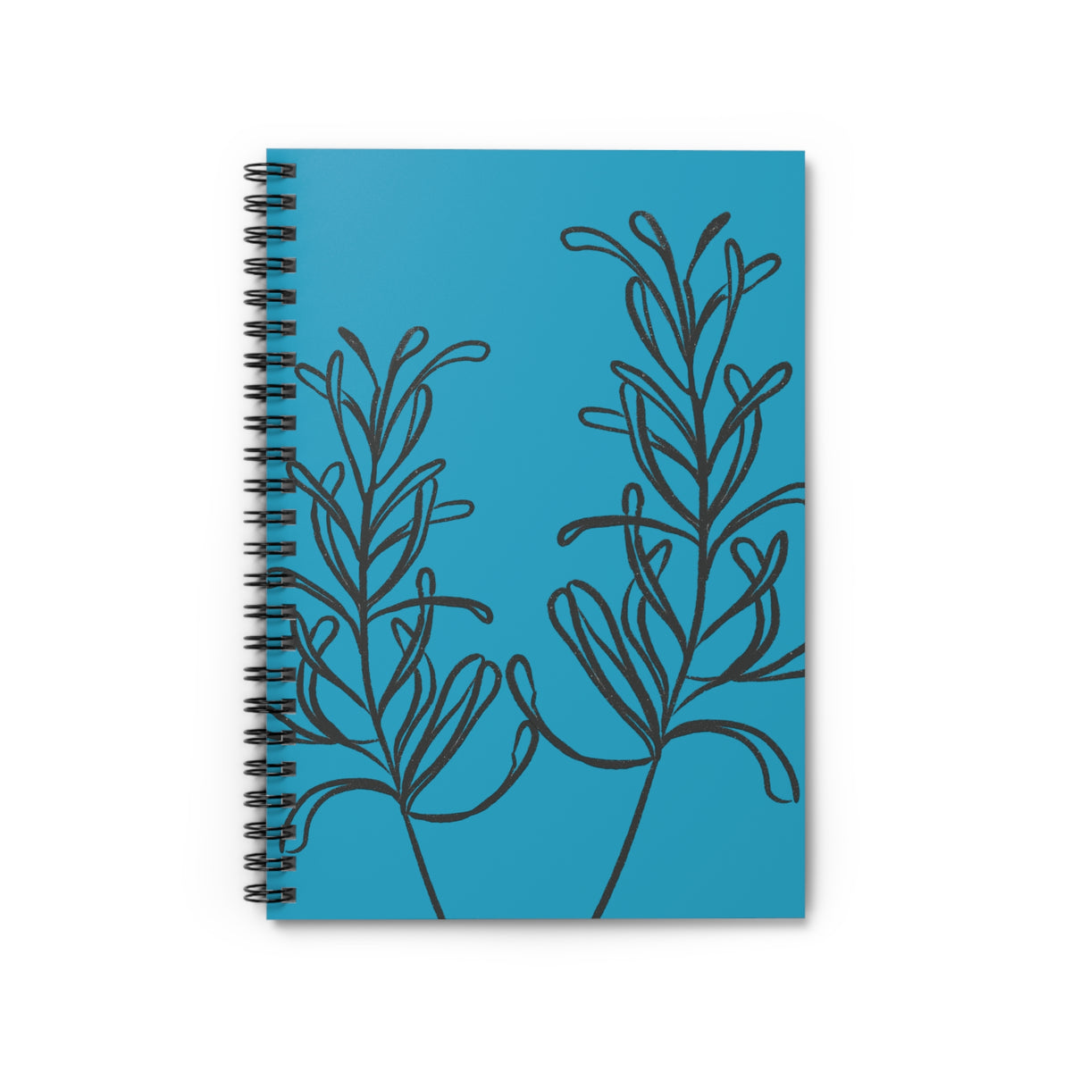 Teal Botanical Spiral Notebook — Ruled Journal with Minimal Leaf Illustration