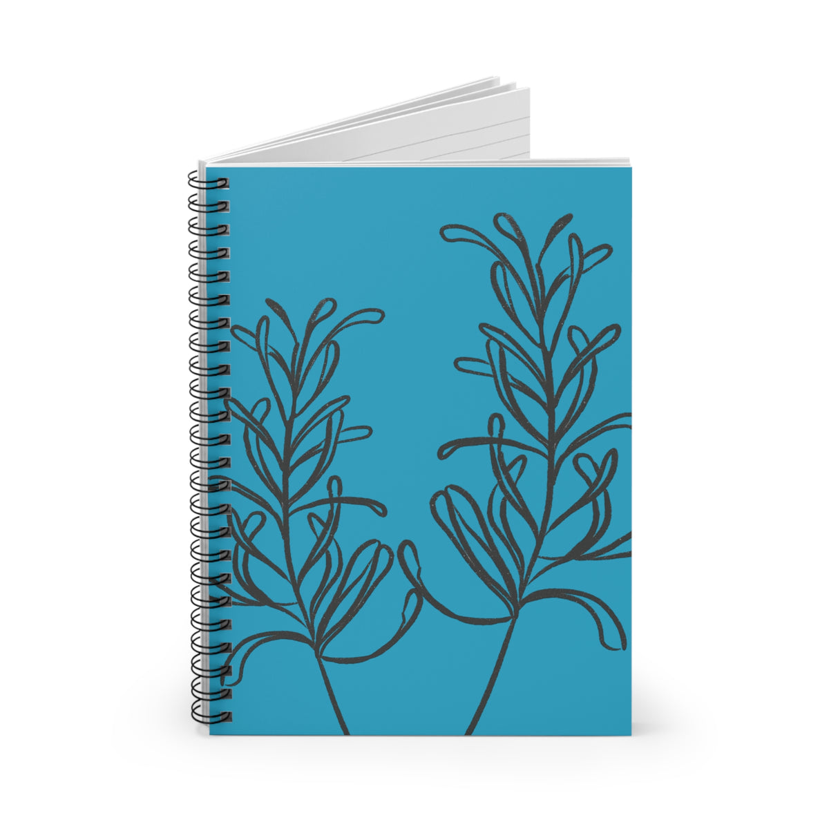 Teal Botanical Spiral Notebook — Ruled Journal with Minimal Leaf Illustration